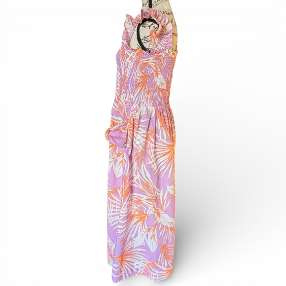 LOFT Beach tropical smocked maxi dress purple orange size L - Picture 4 of 7
